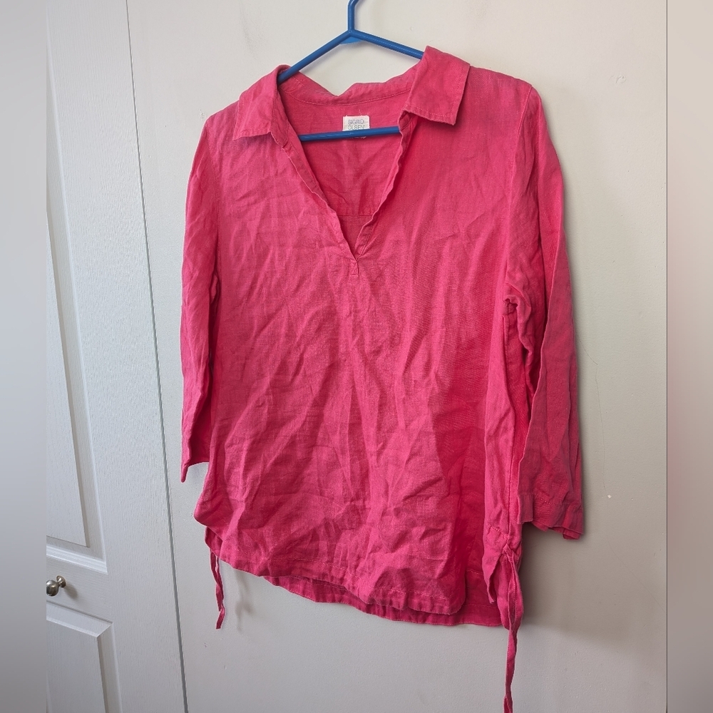 SIGRID OLSEN 100% Linen Women 3/4 Sleeves Blouse Top Pink Size ? V Neck